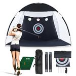 LEMROE Professional Golf Practice Net Golf Hitting Net with Chipping Target Pockets,1 Golf Turf Mat, 2 Golf Balls,1 Golf Tee and Carry Bag for Outdoor