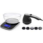 HealthSense Chef-Mate Digital Kitchen Scale - Model Ks 33 & HealthSense Toner-Pro HM 210 Electric Handheld Percussion Body Massager (Royal Grey)