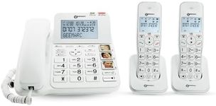 Geemarc Amplidect 295 Combi Duo - Amplified Corded Phone and its 2 Cordless Handsets with Answering Machine and Big Keys for Seniors - Low to Medium Hearing Loss - Hearing Aid Compatible - UK Version