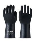 LANON Nitrile Chemical Resistant Gloves, Reusable Heavy-Duty Rubber Gloves with MicroFoam Textured Palm, Acid, Alkali and Oil Protection, Black,X Large