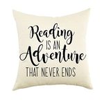 Ogiselestyle Farmhouse Pillow Covers with Reading is an Adeventure Quote 18" x 18" Lumbar Pillow Covers with Saying Book Lovers Gifts Family Room Décor