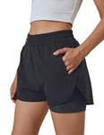 BMJL Women's Running Short Elastic Waistband High Waisted Short Pocket Sporty Workout Short Gym Athletic Short Pant, Black, Medium