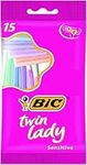 BIC Twin Lady Sensitive Razors, Disposable Razors with Two Blades for a Smooth and Precise Shave, Pack of 15