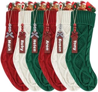 FwpOut 18" Cable Knit Christmas Stockings, Set of 6 with Blank Name Tags