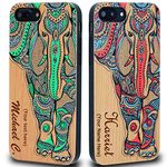 Personalized Wood Phone Case Compatible with iPhone 8Plus, 7Plus, 6Plus, 6s Plus includes Screen Protector, Elephant Printed, Your Name Engraved in USA by iProductsUS, TPU Covers (5.5")