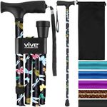 Folding Cane by Vive - Sturdy Lightweight Walking Stick for Men & Women - Collapsible Cane Design for Portability & Convenience - Sleek & Fashionable Look (Black Butterfly)
