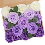 N&T NIETING Artificial Flowers, 25Pcs Fake Flowers Foam Roses Perfect for Valentines Day Decorations DIY Wedding Bouquets Centerpieces, Purple