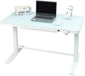 46x24 Glass Electric Standing Desk Height Adjustable Desk Home Office Desks Stand Up Desk Adjustable Height Desk With USB/Wireless Charging/Power Strip With Drawers (Tempered Glass Top, White Frame)