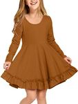 Arshiner Girls Dress Long Sleeve A Line Twirly Skater Loose Casual/Party Dresses with Pocke Brown 4-5T