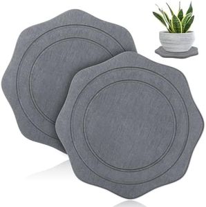 seaflash Plant Saucer for Indoors, 2 Packs 12 inch, Large Diatomaceous Earth Pot Saucers No Holes, Instant Dry Plant Drainage Trays for Pots, Dark Gray