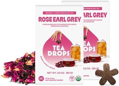 Tea Drops Rose Earl Grey Tea With Organic Rose Petals | Organic Bagless Loose Leaf Tea | Prebiotic, Nutrient Rich Caffeinated Tea | Iced or Hot | 2 Pack - 20 Drops Total