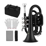 Sangmei Mini Pocket Trumpet Bb Flat Brass Material Wind Instrument with Mouthpiece Gloves Cleaning Cloth Carrying Case