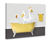 Genius Decor- Modern Funny Wall Art for Bathroom Yellow Gray Three Gooses in Bathtub Picture Print Canvas Decor (Ducks)