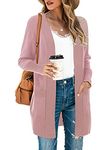 SUEANI Women's Casual Lightweight Long Sleeve Cardigan Soft Drape Open Front Fall Dusters(Small, Pink)