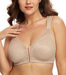 DotVol Front Closure Posture Bra Back Support Full Coverage Wirefree Jacquard Bras(Beige,38D)