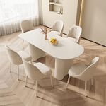 GraceNook White Dining Table Set for 6, 7 Piece Dining Table Set, Oval 70" Dining Room Table and 6 Chairs Set for 2,4,6 Person, Modern Cream White Dining Table for Dining Room, Kitchen,Home Office