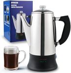 APOXCON Electric Coffee Percolator ETL Approved, 12 Cup Stainless Steel Coffee Maker with Heat Resistant Borosilicate Glass Knob, Automatic Keep Warm & Cordless Serving Classic Coffee Pot Quick Brew