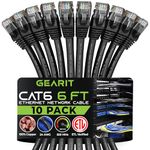 GearIT 10 Pack, Cat 6 Ethernet Cable Cat6 Snagless Patch 6 Feet - Computer LAN Network Cord, Black - Compatible with 10 Port Switch POE 10port Gigabit