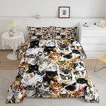 Feelyou Cat Comforter Set Cats Print Bedding Set Cute Cat Comforter Lovely Kitten Quilted Duvet Set for Kids Boys Girls Microfiber Twin