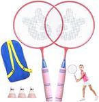 Kids Badminton Racket Set with Soft Grip, Oversized & Lightweight Shuttlecocks Racquet for 2-Player with Carry Bag, Beach Lawn Backyard Play, Indoor/Outdoor Sport Game, Perfect for Children & Youth