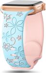 mFoniscie Floral Strap Compatible with Apple Watch Straps 41mm 40mm 38mm for Women, Cute Flower Soft Silicone Strap for iWatch Series SE 9 8 7 6 5 4 3 2 1 Ultra |Blue| [WATCH NOT INCLUDED]