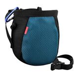 Rhino Valley Climbing Chalk Bag, No Leak Drawstring Chalk Bag with Adjustable Belt, Carabiner Clip and Zippered Pockets Chalk Bag for Climbing, Cross Fit, Weight Lifting & More - Black & Royal Blue