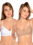 DAISY DEE Women's Cotton Wire-Free Non-Padded Full Coverage Seamed Regular Bra (White/Skin_32B) NCLBR