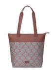 ZOUK Kolkata Nouveau Motif Printed Women's Jute Handcrafted Vegan Leather Multicolor Everyday Tote