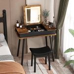 CHARMAID Vanity Desk with 3-Color Lighted Flip Top Mirror, 6 Storage Compartments, Side Organizers, USB Port, Makeup Dressing Table Set Writing Desk with Cushioned Stool, Easy Assembly, Rustic Brown