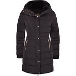 Spindle Women’s Designer Winter Lined Parka Quilted Coat Fur Collar Hooded Long Ladies Womens Jacket (16, Black Gold Hooded)