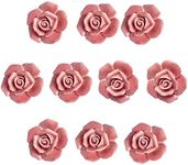 MEETOZ 10pcs Ceramic Vintage Floral Rose Flower Door Knobs Handle Drawer Kitchen + Screws (Pink)