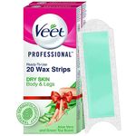 Veet Professional Waxing Strips Kit for Dry Skin, 20 Strips (Pack of 2) | Gel Wax Hair Removal for Women | Up to 28 Days of Smoothness | No Wax Heater or Wax Beans Required