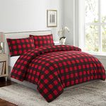 Marina Decoration Ultra Soft Silky Zipper Rich Printed Rayon from Bamboo All Season 2 Pieces Duvet Cover Set with 1 Pillowcase, Red Black Plaid Pattern Twin/Single Size