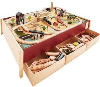 Tiny Land Large Wooden Train Table (48”x35”), 100PCS Train Set, 3 Storage Bins, Activity Playset for Kids Ages 3+