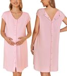 Ekouaer Womens Maternity Nightgown Nightshirt with Snap Nursing/Delivery/Labor/Hospital Nightdress V Neck Short Sleeve Pink L