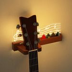 CoolGift Mart Light up Guitar Wall Mount, Musical Notes Design, Pick Holder with LED Illumination - USB Powered, Premium Wood and Acrylic, for Acoustic Electric Bass Ukulele Violin, Gift for Music Lovers Guitar Players