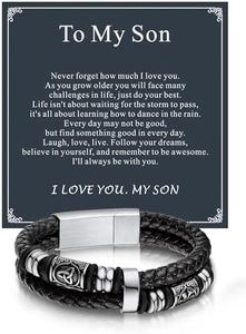 Bandmax Bracelet to My Son Black Celtic Knot Viking Compass Celtic Bead Cuff Bracelets 8.2 Inch Durable Rope Wristband Gift to Son for Christmas Birthday Graduation