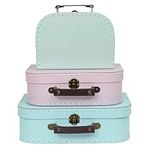 Jewelkeeper Paperboard Suitcases, Set of 3 - Nesting Storage Gift Boxes for Birthday Wedding Nursery Easter Office Decoration Displays Toys Photos - Retro Pastel Design