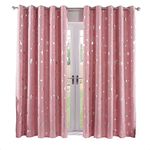 Dreamscene Blackout Stars Moon Curtains Pair of Grommet Top Panels Metallic Stars Moon for Kids Children - Blush Pink, Width 52" x Drop 96"