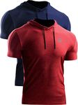 Neleus Men's Running Shirt Workout Athletic Shirt with Hoods Navy/Red