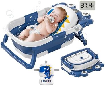Collapsible Baby Bathtub for Newborns to Toddler with Real-time Temp Monitor & Floating Cushion,Portable Travel Tub for 0-36 Month, Foldable Baby Bath Tub for Infants Boy (Blue)