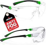 NoCry Safety Glasses with Clear Anti Fog Scratch Resistant Wrap-Around Lenses and No-Slip Grips, UV Protection. Adjustable, Black & Green Frames (10 pack)