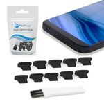 PortPlugs Anti Dust Plugs (10 Pack) - includes Charging Port Cleaning Brush - Flat Design Port Protector Cover - Compatible w/iPhone 14, 13,12,11 & Air Pods - Black