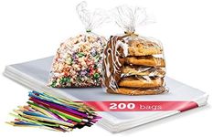 200 Pack Clear Plastic Cellophane Bags - Goodie Bags | 6X8 With 4" Twist Ties | Candy Bags | Cookie Bags | Treat Bags | Clear Gift Bags | Cellophane Treat Bags