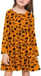 Arshiner Girl Dress Ruffle Tiered Long Sleeve Floral Print Holloween Pumpkin Spider Bats Ghosts Dress Orange Pumpkin 11-12Y