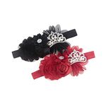 Nishine Baby Christening Headband Toddler Girls Fabric Flower Headband Tiara Stretchy Elastic in Pairs (Red/Black)