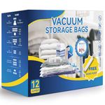 Simple Deluxe 12 Jumbo Compression Storage Bags, Vacuum Storage Bags, Space Saver Bags for Comforters, Blankets, Bedding, Pillows and Clothes Storage, Hand Pump Included