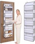 Ordovibe 5 Tiers Over Door Organizer with 10 Mesh Side Pockets, 44 lbs Weight Capacity Low Profile Hanging Storage Organizer with Clear Window Kids Toys, Shoes, Diapers, White & Gray