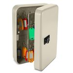 Flexzion Key Cabinet Lock Box - White Key Storage Box Wall Mount with Combination Lock, Secured Key Organizer Box with 48 Colored Key Holder for Homes, Office, Apartments, Hotels, Business