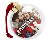 Shot2go Pack of 8 Christmas Photo Baubles Gold/Red - each holds 2 x 65mm photos